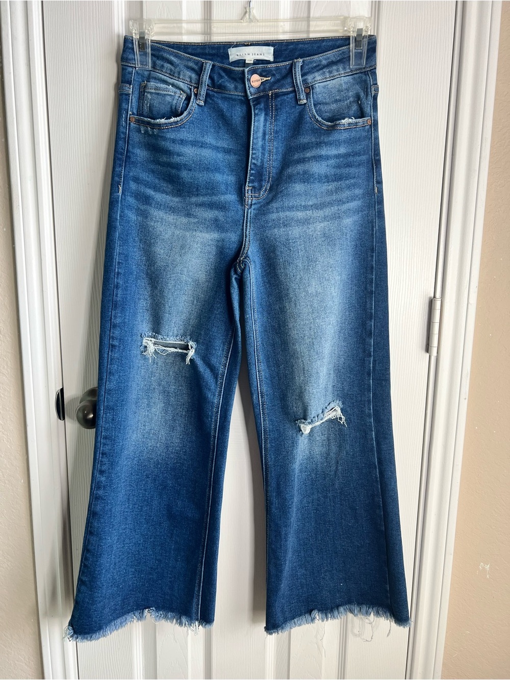 Risen High-Rise Distressed Wide-Leg Jeans